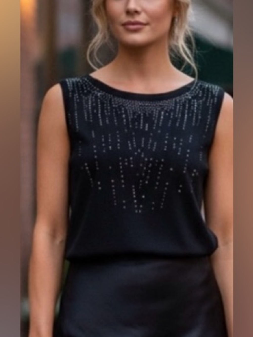 Timeless Elegance Black Sequin-Embellished Sleeveless Tank Classy Evening Chic